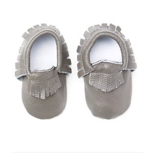 Gray Fringe Moccasin Booties